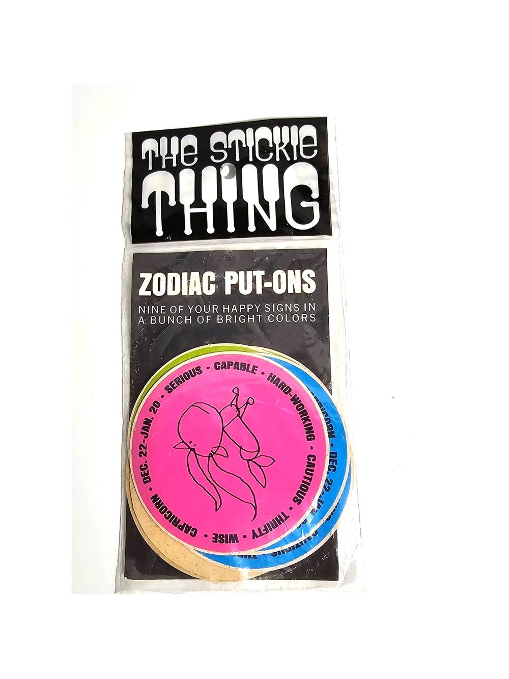 RARE 1969 Vintage "The Stickie Thing" Zodiac Put-Ons sticker pack Capricorn